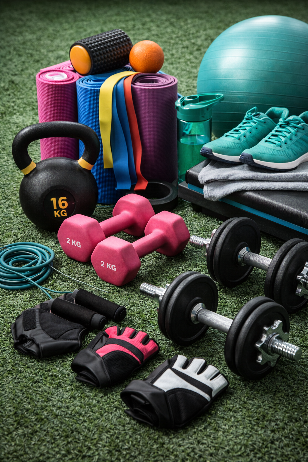 accesorios fitness sobre cesped
